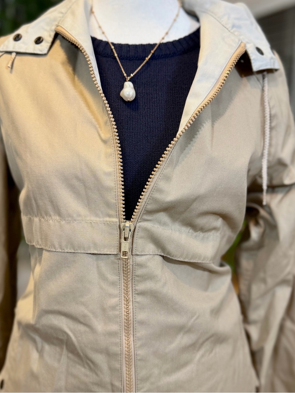 VTG London Fog Rain Jacket Tan Trench Coat Preppy Luxury Hooded Mid-Length 7/8 S - Picture 5 of 11